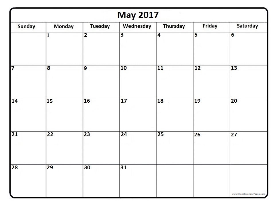 May 2017 Calendar Month â Free Printable